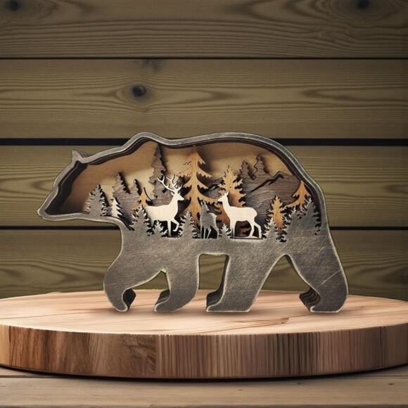 Layered Wooden Bear Decor with Floral Cutouts | 7.1 in Wall or Shelf Accent - Picture 4 of 6